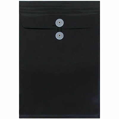 JAM Paper 9.75" x 14.5" Black Plastic Button String Open End Envelopes, 108ct.