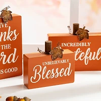 GlitzHome® Fall Wooden Pumpkin Tabletop Sign Set