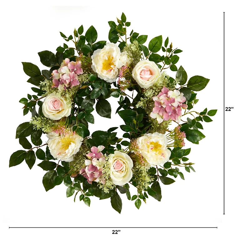 22" Mixed Rose & Hydrangea Wreath