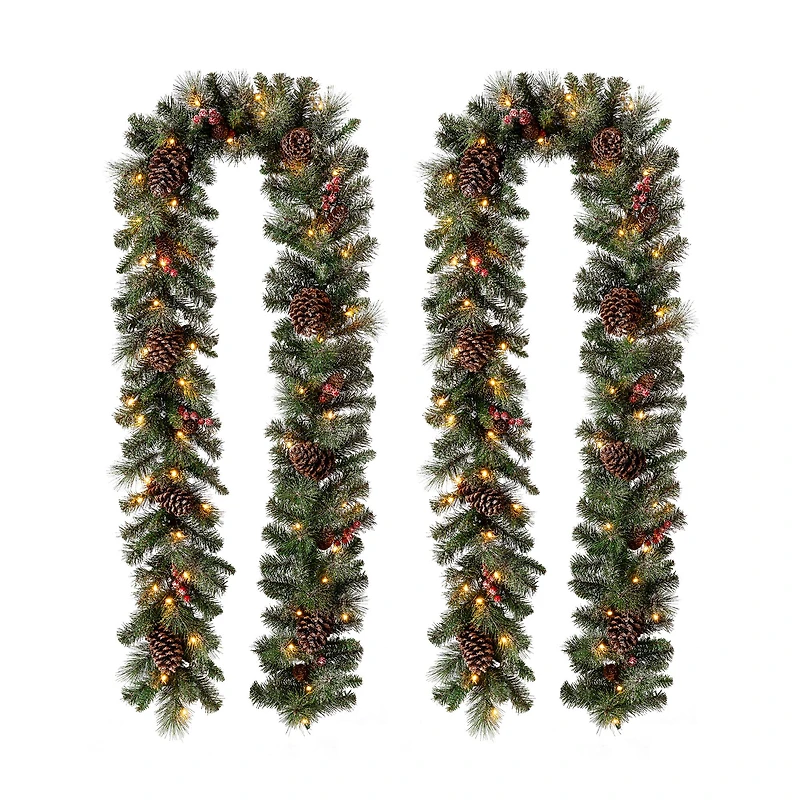 Glitzhome® 9ft. Pre-Lit Glittery Pinecone Christmas Garland with Timer, 2ct.