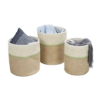 Honey Can Do Green & Beige Small Nesting Paper Straw Baskets with Handles Set