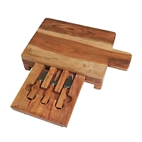 Brown Wood Handmade Cutting Board with 3 Cheese Knives Set