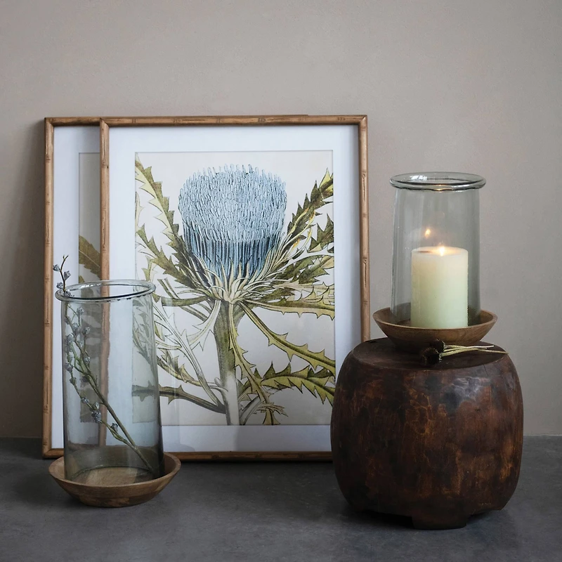 Hello Honey® 13'' Glass Hurricane with Wood Base