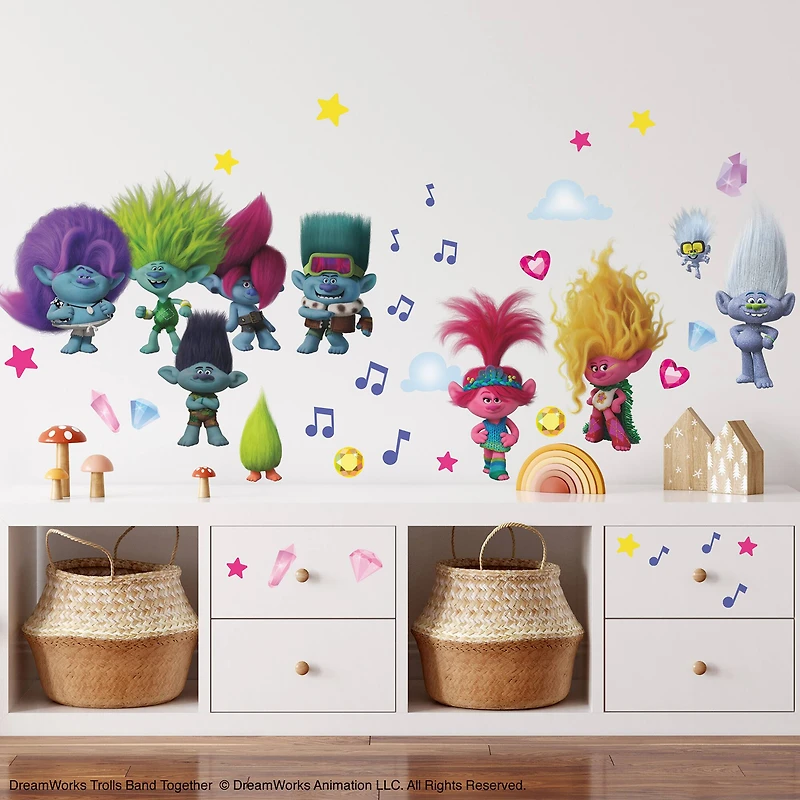 RoomMates Trolls 3 Band Together with Glitter Wall Decals