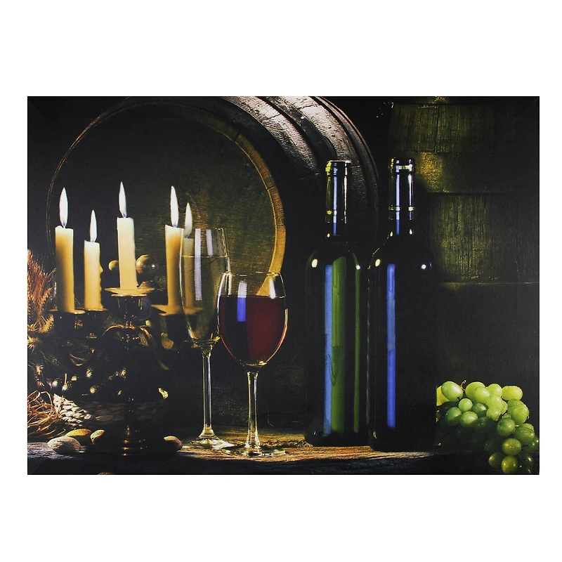 LED Flickering Candles & Wine Canvas Wall Art
