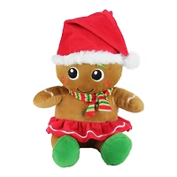 11" Brown & Red Plush Sitting Gingerbread Christmas Figurine Set
