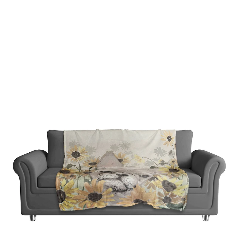 50" x 60" Frenchie Sunflower Field Coral Fleece Blanket
