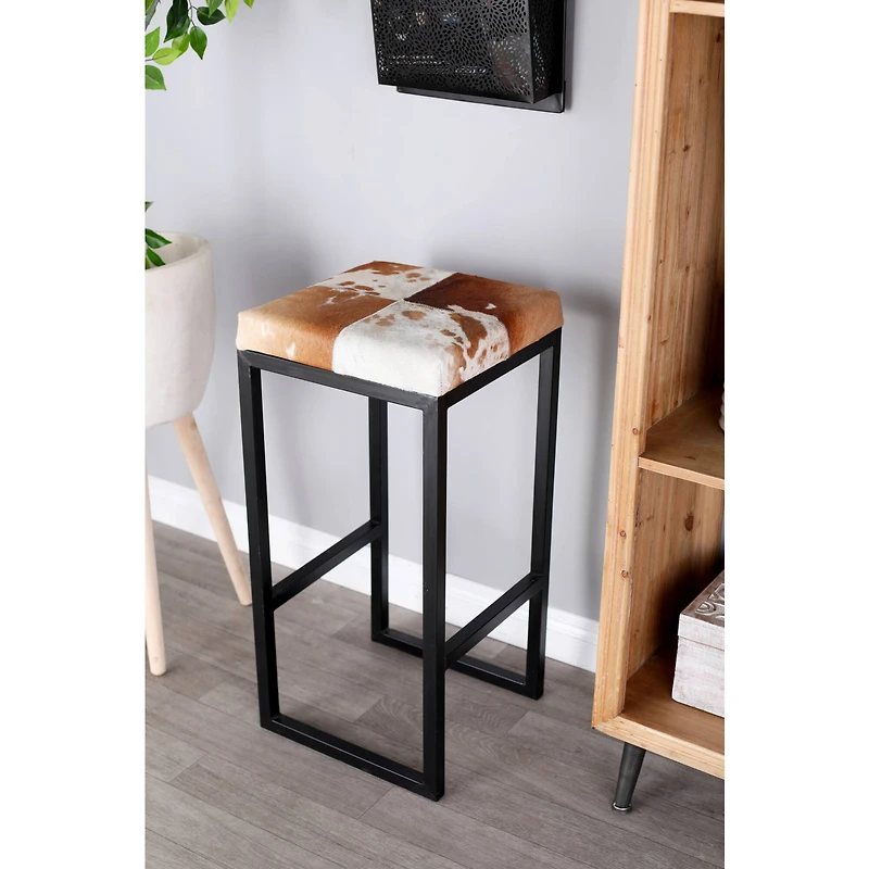 Brown Iron Industrial Stool, 29" x 14" x 14"