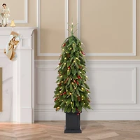 Glitzhome® 4ft Pre-lit Green Artificial Christmas Porch Tree, Warm White Lights