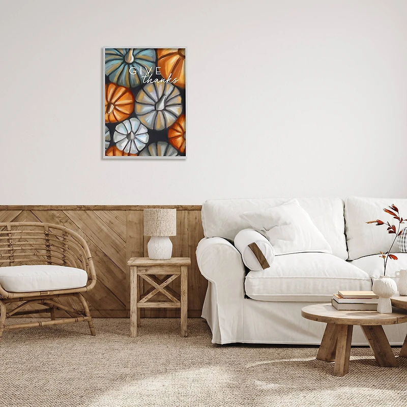 Stupell Industries Give Thanks Autumn Phrase Framed Giclee Art