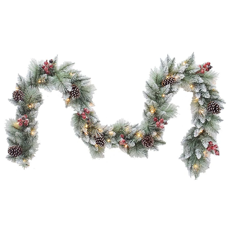 Santa's Workshop 9ft. Pre-Lit Glitter Mixed Garland