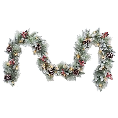 Santa's Workshop 9ft. Pre-Lit Glitter Mixed Garland
