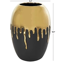 CosmoLiving by Cosmopolitan 13" Ceramic Vase with Abstract Gold Melting Drips