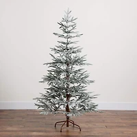 6ft. Pre-Lit Flocked Woodland Fir Artificial Christmas Tree, Warm White LED Lights