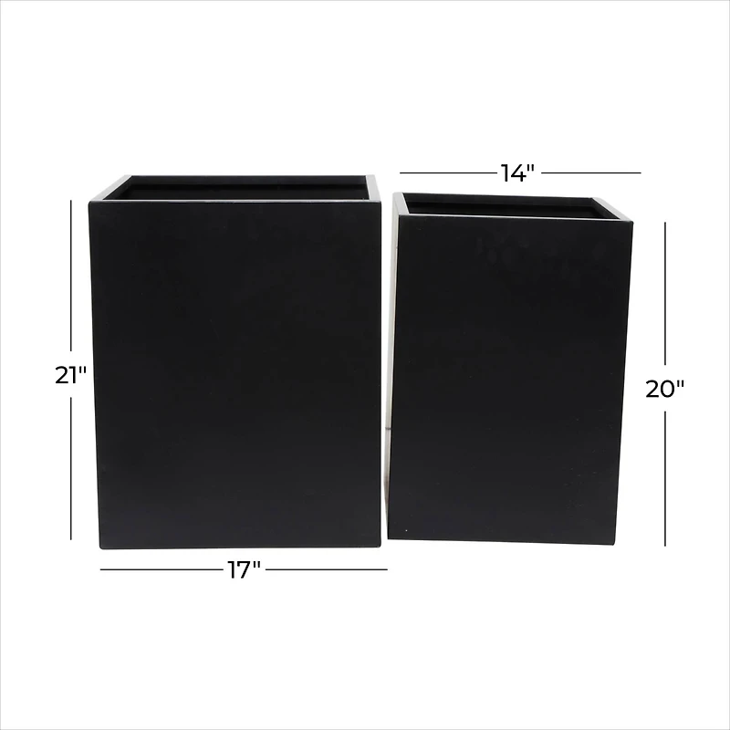 Black Modern Planter, Set of 2" 18", 14"