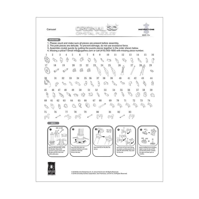 3D Crystal Puzzle - Carousel (White/Red): 83 Pcs