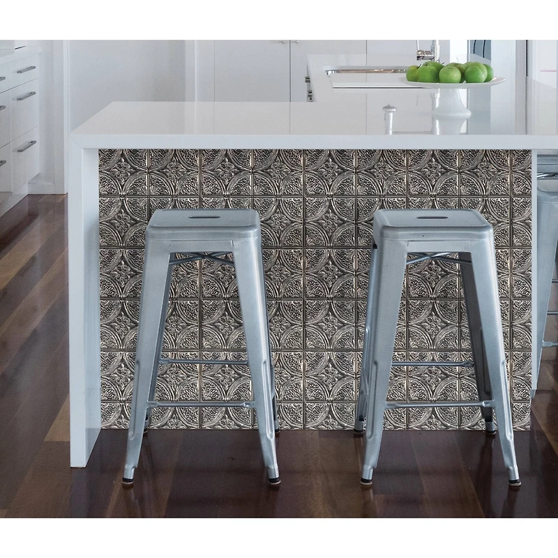 InHome Camden Antique Silver Faux Tin Peel & Stick Backsplash Tiles