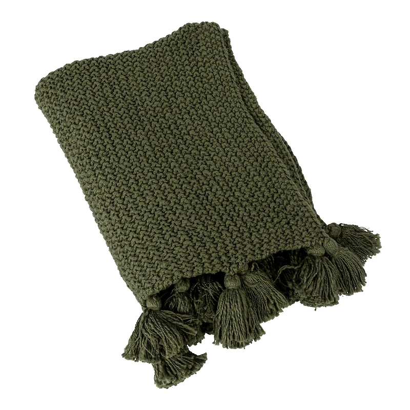 Hello Honey® Olive Green Knit Throw Blanket with Tassels