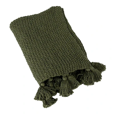 Hello Honey® Olive Green Knit Throw Blanket with Tassels