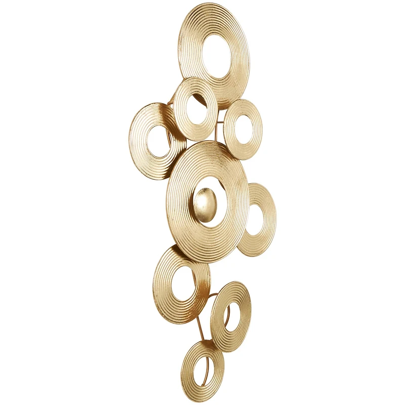 Gold Metal Abstract Stacked Circle Ring Wall Decor with Groove Texture
