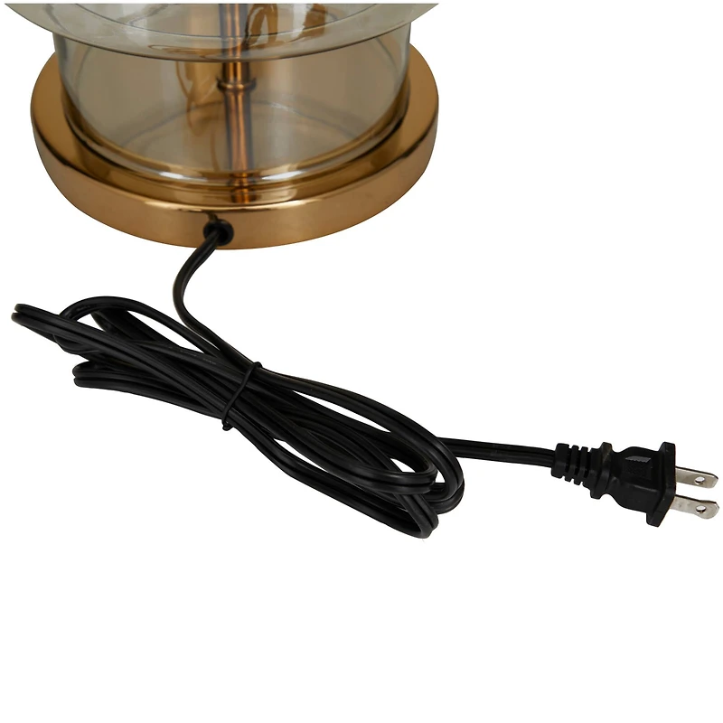 Gold Glass Transparent Base Table Lamp with Drum Shade 15" x 15" x 23"