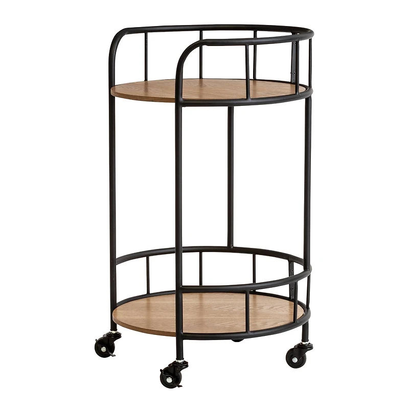 Honey Can Do Black & Natural 2-Tier Round Side Table with Wheels
