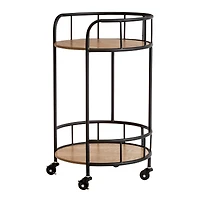 Honey Can Do Black & Natural 2-Tier Round Side Table with Wheels