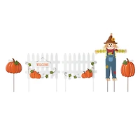 Glitzhome® Fall Metal Scarecrow, Pumpkin & Fence Yard Stake Set