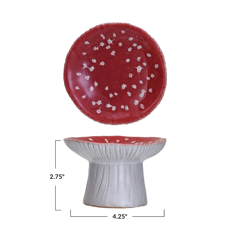 Hello Honey® 4.25" Red & White Reactive Glaze Round Stoneware Footed Mushroom Dish