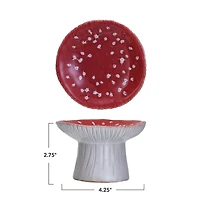 Hello Honey® 4.25" Red & White Reactive Glaze Round Stoneware Footed Mushroom Dish