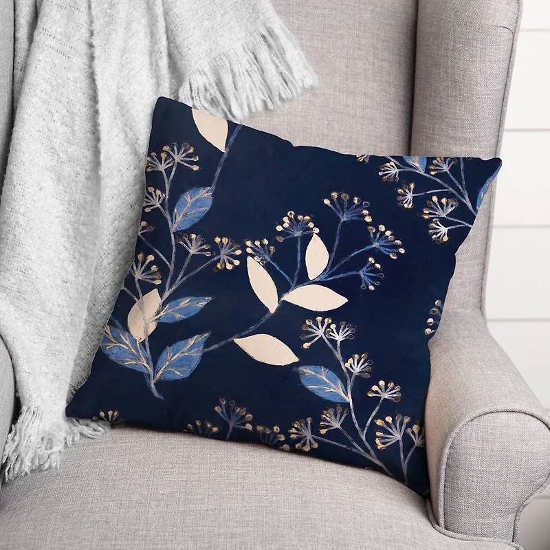 Blue Botanical Throw Pillow 18" x 18"