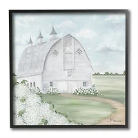 Stupell Industries Soft Country Landscape White Barn and Hydrangeas Black Framed Wall Art