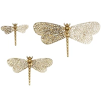Gold Aluminum Dragonfly Wall Decor with Spotted Cutout Wings, Set of 3