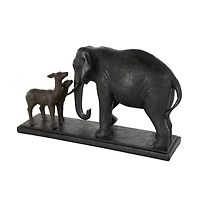 19.75" Black Elephant Walking Sculpture with Dark Brown Deer