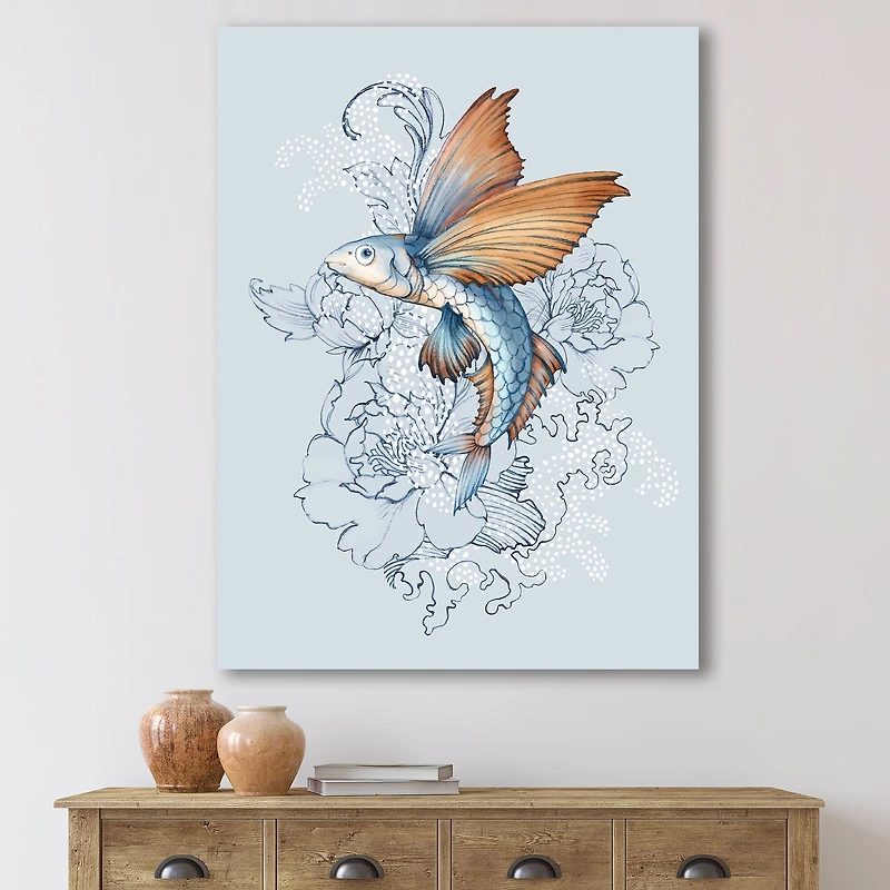 Designart - Flying Fish On Peonies