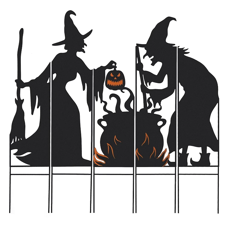Glitzhome® 34.5" Halloween Metal Silhouette Witches With Cauldron Yard Stake Set