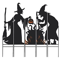 Glitzhome® 34.5" Halloween Metal Silhouette Witches With Cauldron Yard Stake Set