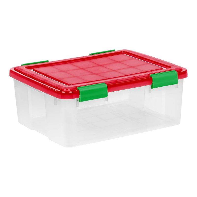 IRIS® 30.6qt. Clear Ultimate Box with Red & Green Buckle Lids, 2ct.