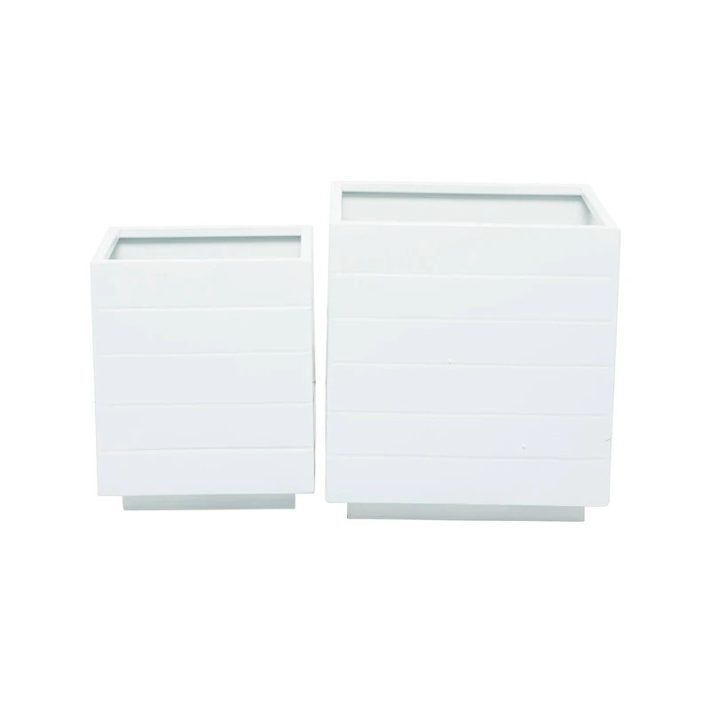 White Modern Planter, Set of 2" 14", 10"