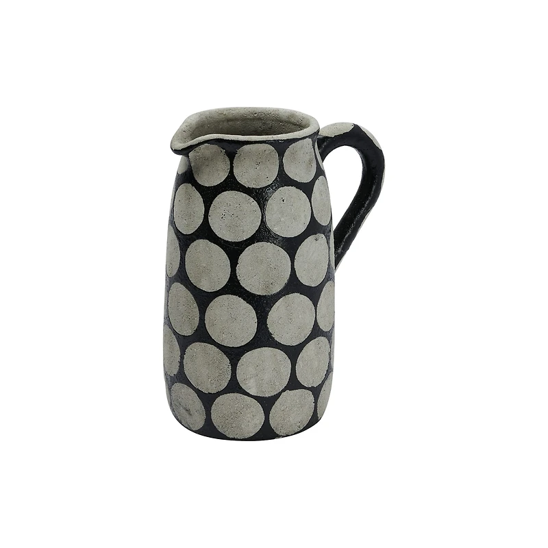 Hello Honey® 9" Black & Natural Decorative Terra Cotta Pitcher with Wax Relief Dots