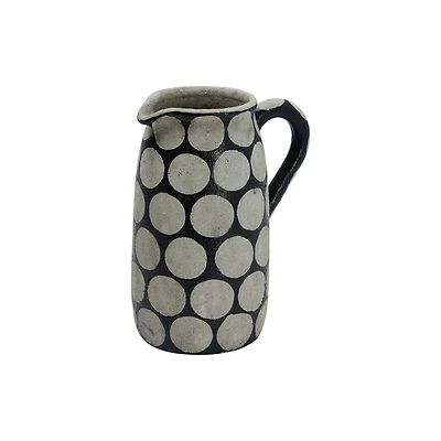 Hello Honey® 9" Black & Natural Decorative Terra Cotta Pitcher with Wax Relief Dots