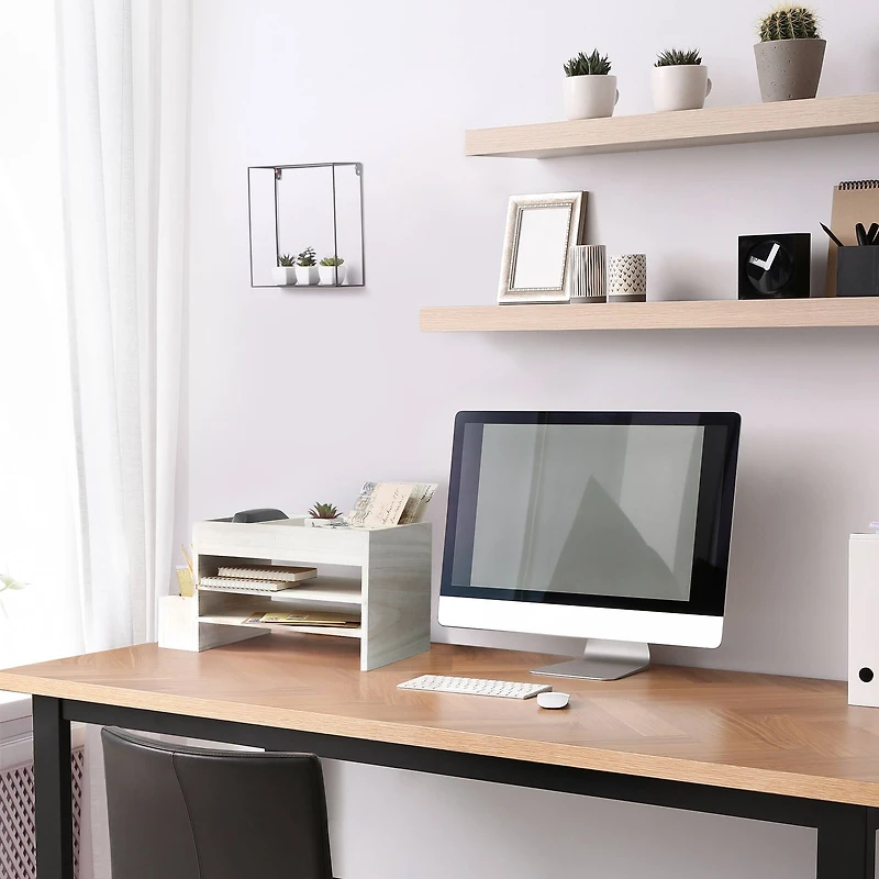 Elegant Designs Whitewash Wood Cubbies & Letter Tray Desk Organizer