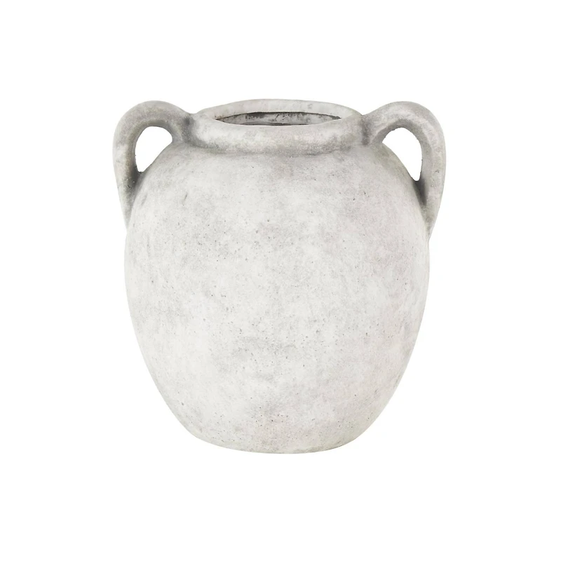 10.5" White Ceramic Antique Style Textured Vase with Black Shadings & Handles