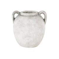 10.5" White Ceramic Antique Style Textured Vase with Black Shadings & Handles