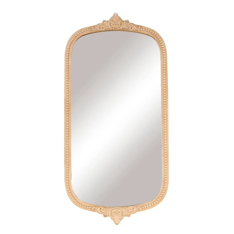 Light Brown Wooden Scroll Oval Room Wall Mirror with Beaded Frame