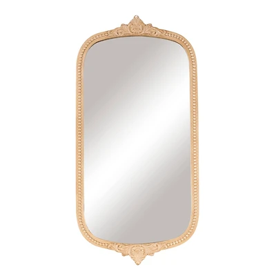 Light Brown Wooden Scroll Oval Room Wall Mirror with Beaded Frame