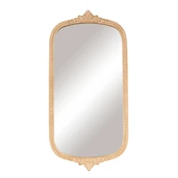 Light Brown Wooden Scroll Oval Room Wall Mirror with Beaded Frame
