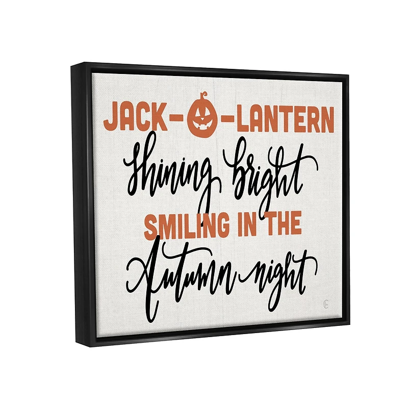 Stupell Industries Autumn Jack-o-Lantern Phrase Framed Floater Canvas Wall Art
