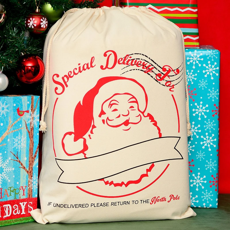 Personality Case™ 19" x 26" Cotton Natural Santa Drawstring Bag