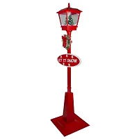 70.75" Musical Red Holiday Street Lamp with Christmas Tree Snowfall Lantern
